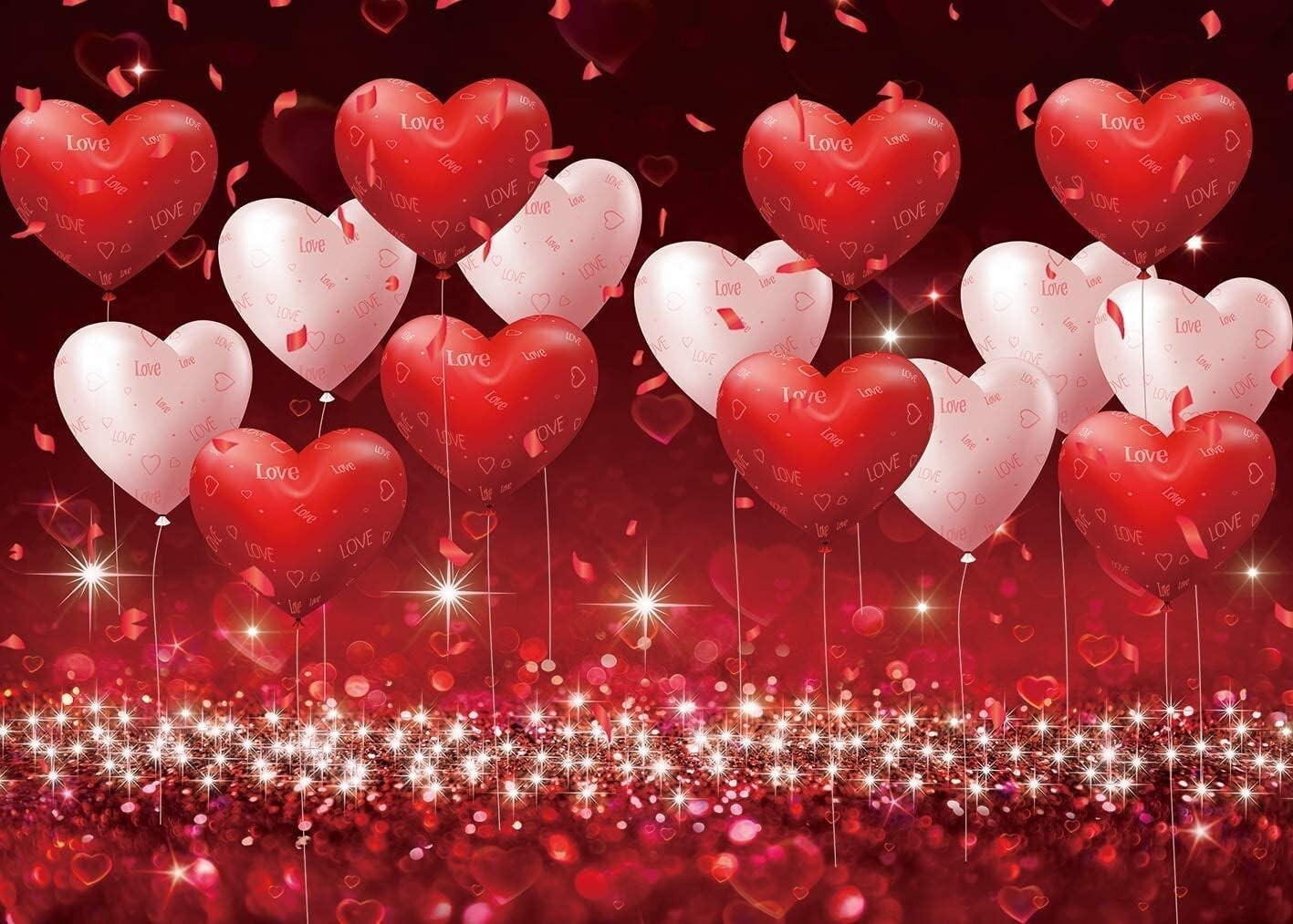 Red Pink Hearts Balloons Backdrop Valentines Day Glitter Romantic Couple Photog