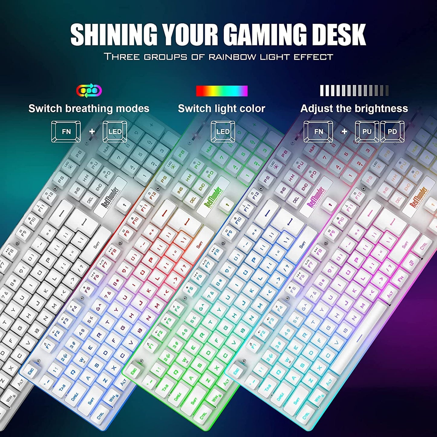 K10 LED RedThunder Wireless Gaming Keyboard Mouse Combo Backlit Rechargeabl