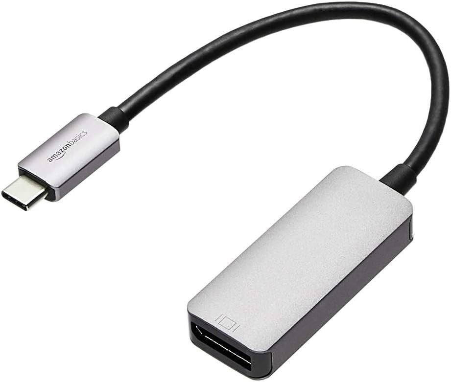 Amazon Basics USB-C to DisplayPort Adapter 4K@60Hz – Thunderbolt 3, Grey
