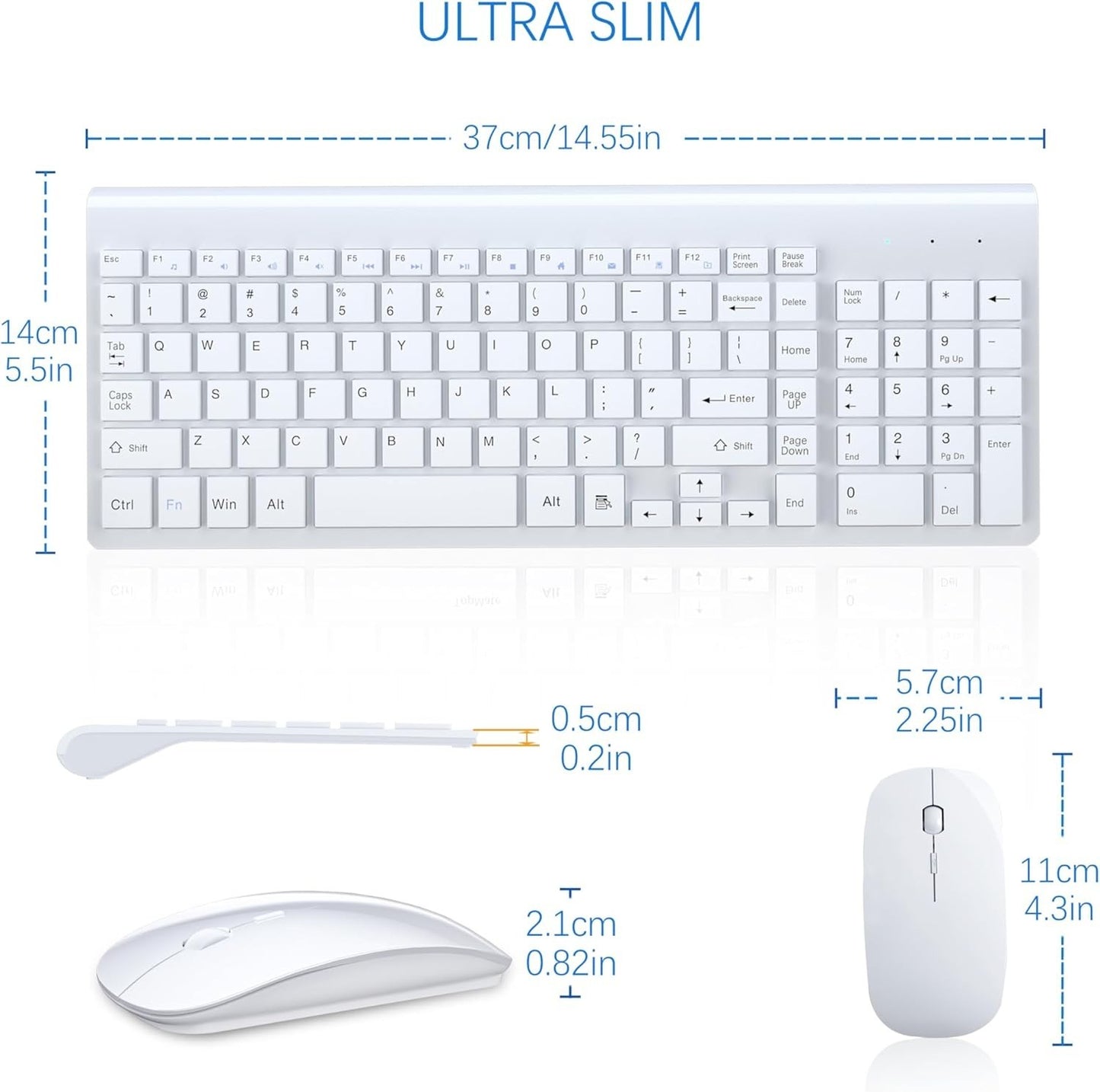 TopMate Wireless Keyboard & Mouse Combo – Slim, Silent, USB, White, with Cover
