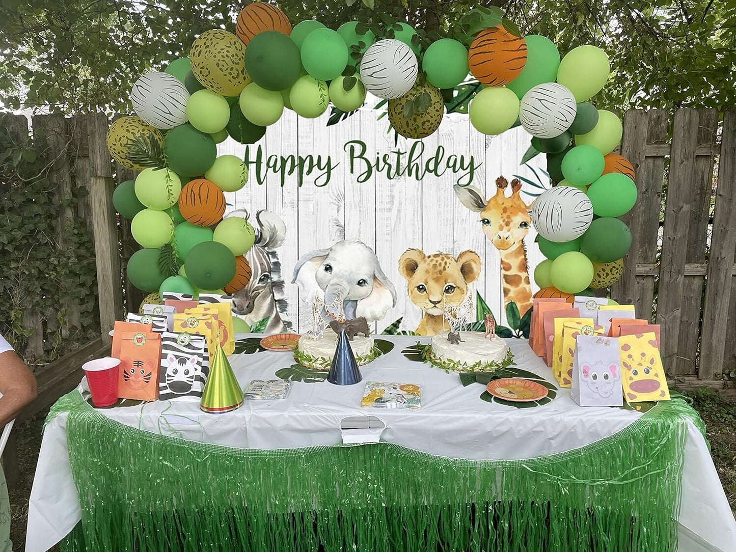 Jungle Safari Wild One Backdrop Bday Party Rustic Wooden Palm Tree 84L x 60W