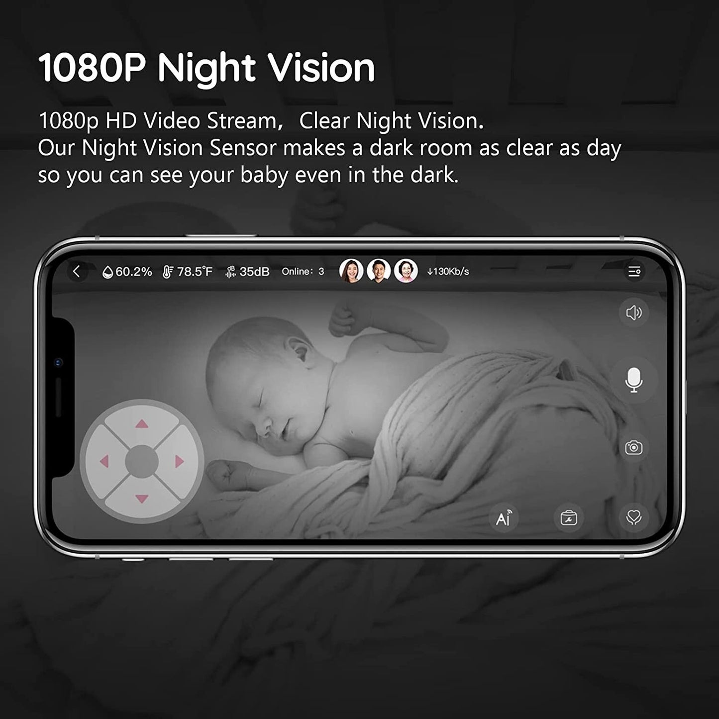 1080P Smart Baby Monitor Camera Artificial Intelligence Video Monitor HD Video