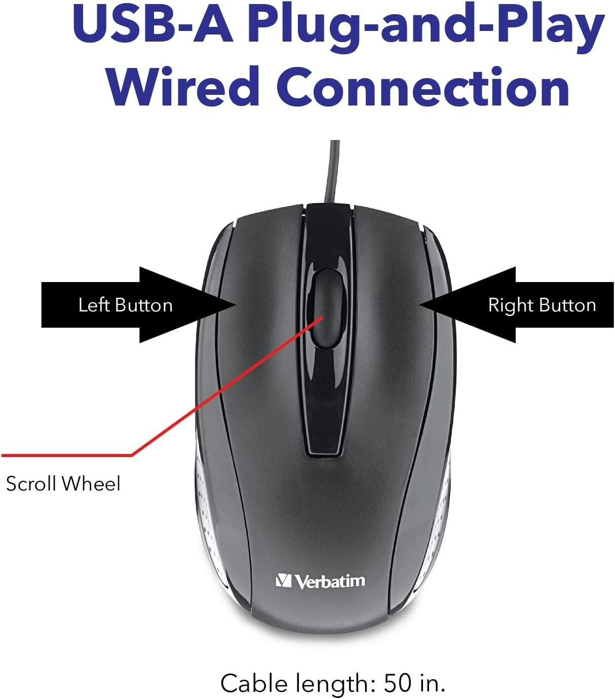 USB USB Wired Computer Mouse Verbatim Corded Mouse Laptops PCs