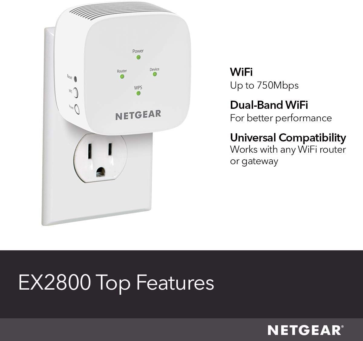 EX2800 600 Wifi Range Extender Coverage up to SqFt 15 Devices