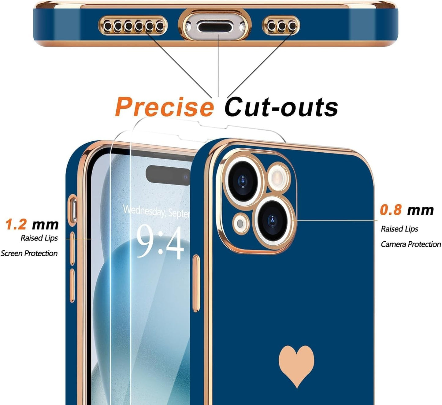 for Case with Screen Protector [2 Pack] for Girl Women iPhone 15 Royal Blue