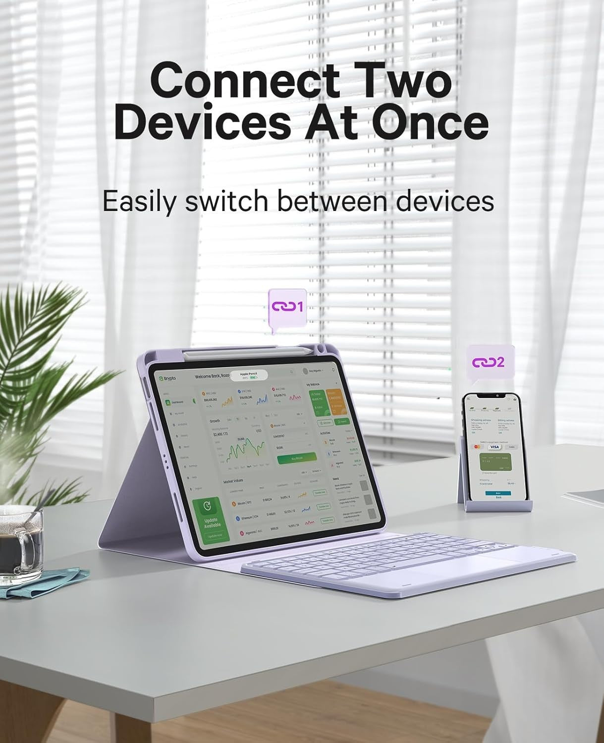 GreenLaw Keyboard Case for iPad Air/Pro 11" – Backlit, Trackpad – Light Purple