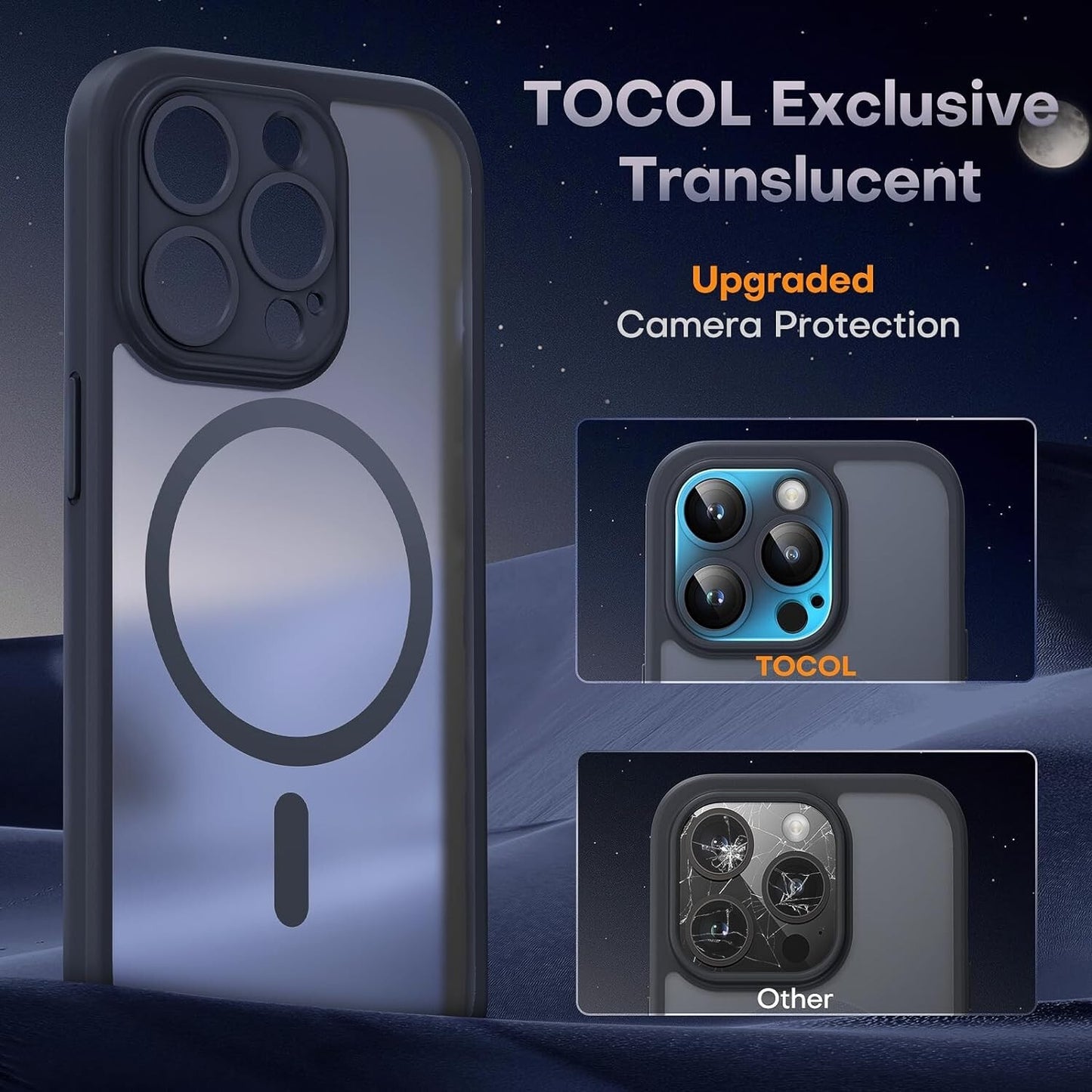 TOCOL -BLACK Magnetic iPhone 15 Pro fit MagSafe Translucent Matte Back