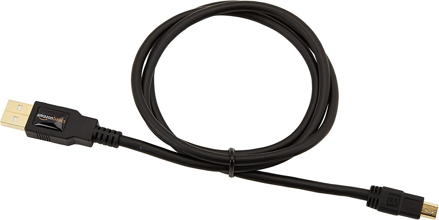 Amazon Basics USB-A to Mini USB 2.0 Cable – 3ft, 480Mbps, Gold-Plated, Black