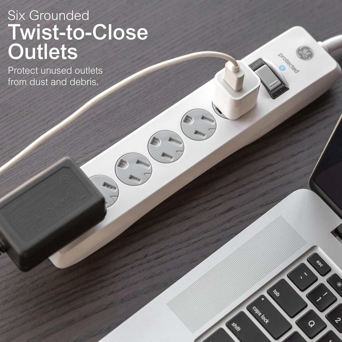 800 WHITE GE 6Outlet Sur Protector 10 Ft Extension Cord Power Strip Joules