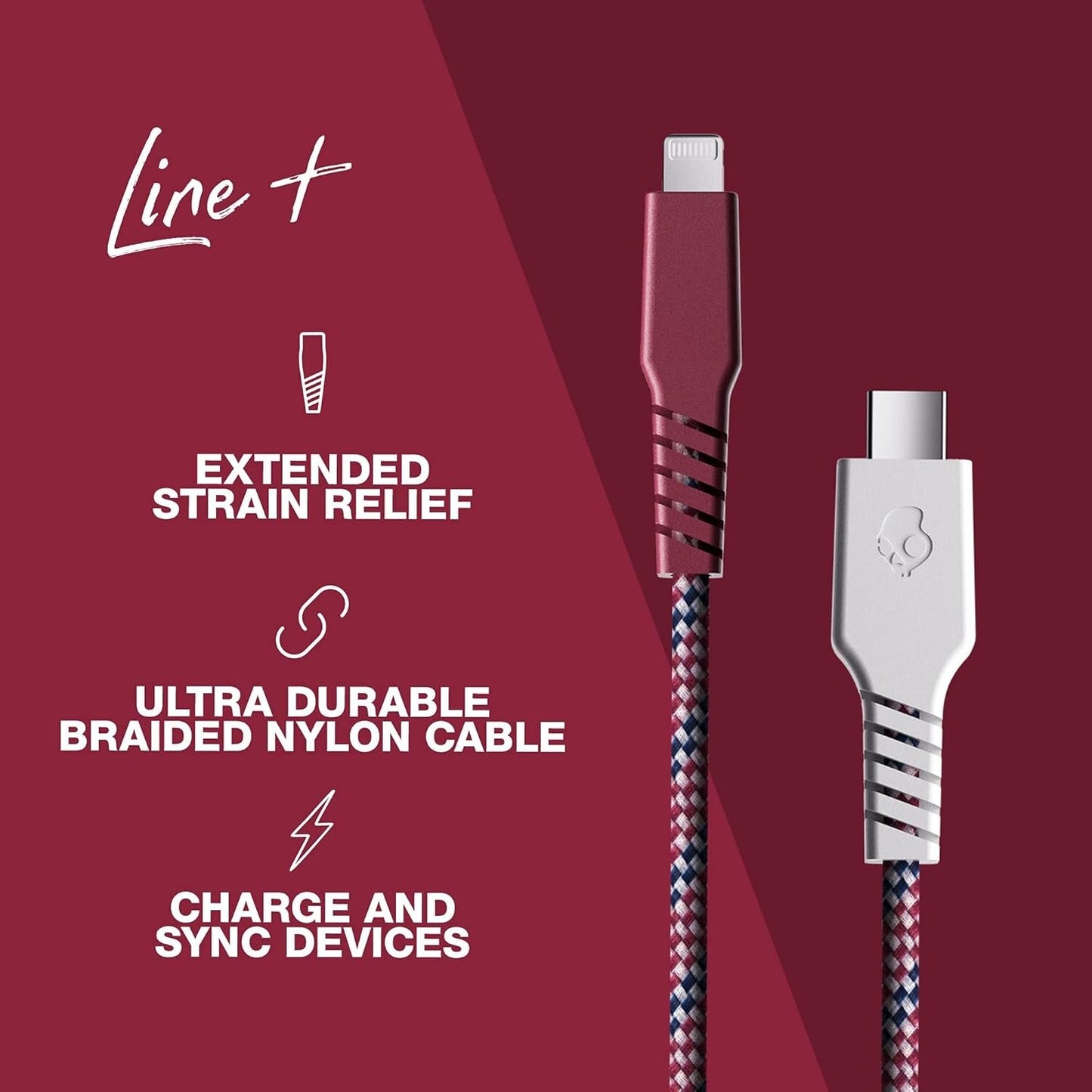 Skullcandy 6-Foot Line Plus Braided USB-C to Light-ning Cable (Vice/Crimson)
