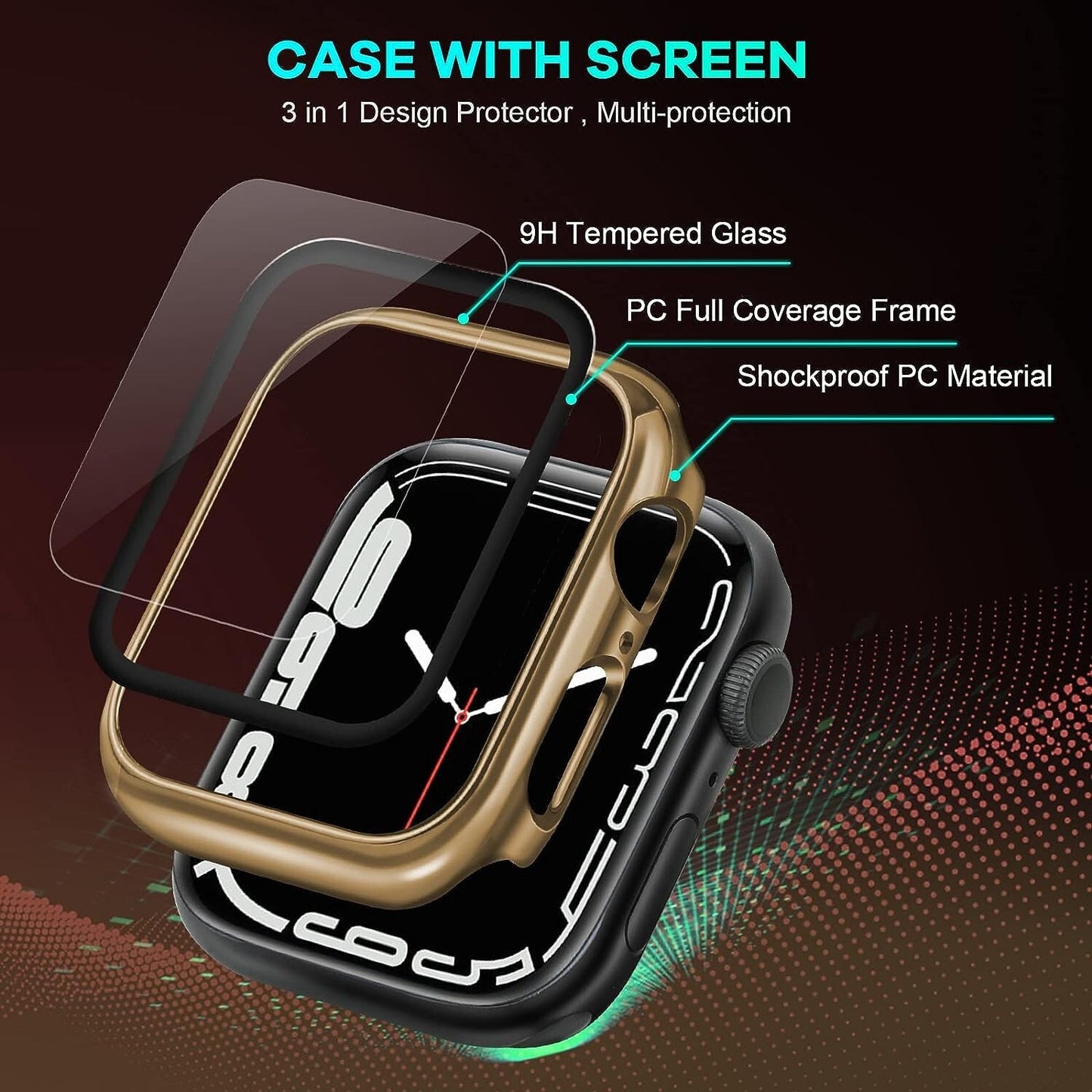 Hard PC w Tempered Glass Screen Protector Compatible w Apple Watch