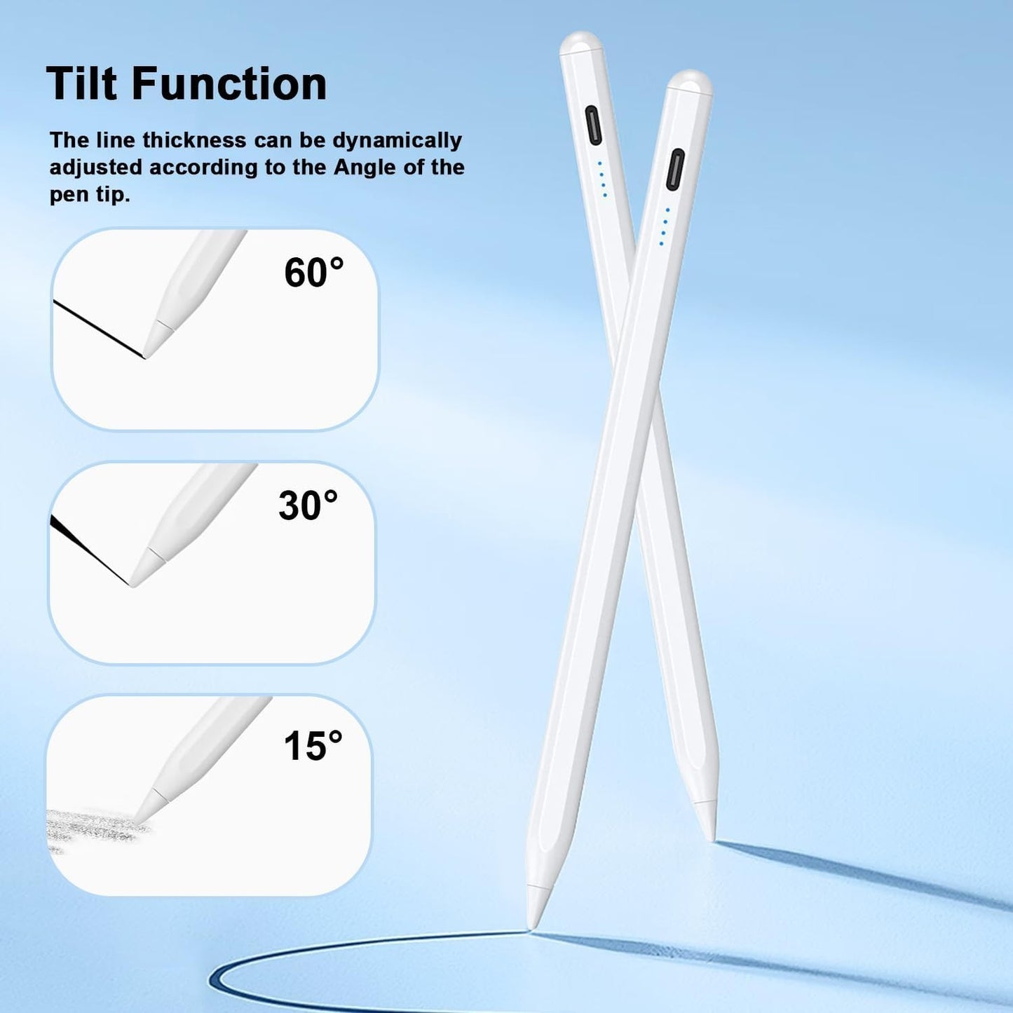 Stylus Pen for iPad 9th/10th Gen, Type-C Recharge, Palm Rejection, White
