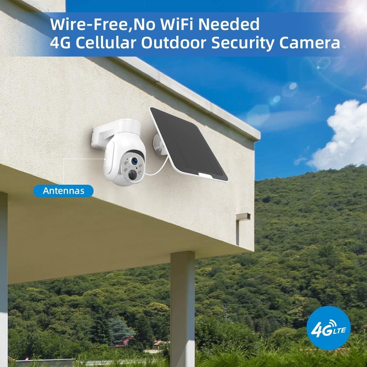 LTE SIM 4G Cellular Solar Security Camera Outdoor Card Battery Powered