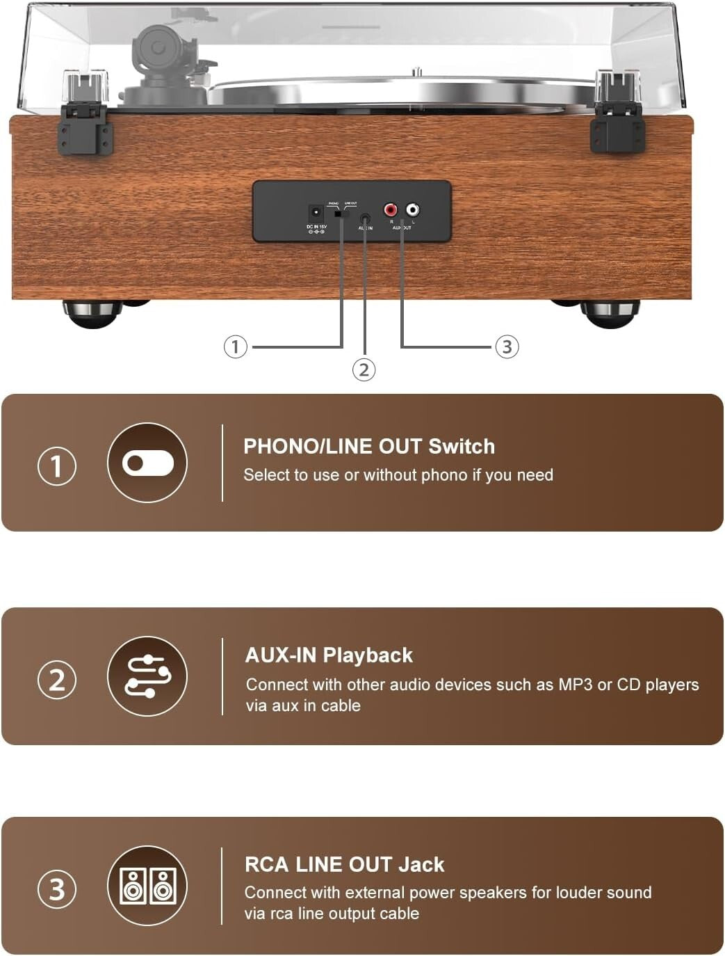 All-in-One Hi-Fi Record Player Turntable w/ 4 Speakers Bluetooth Phono Preamp