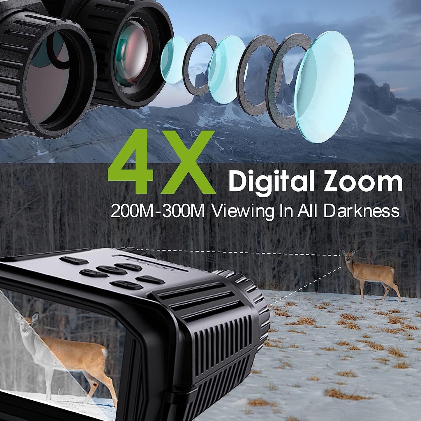 MINI 100 Portable Night VisionDay Binoculars 4x Hunting Darkness 24