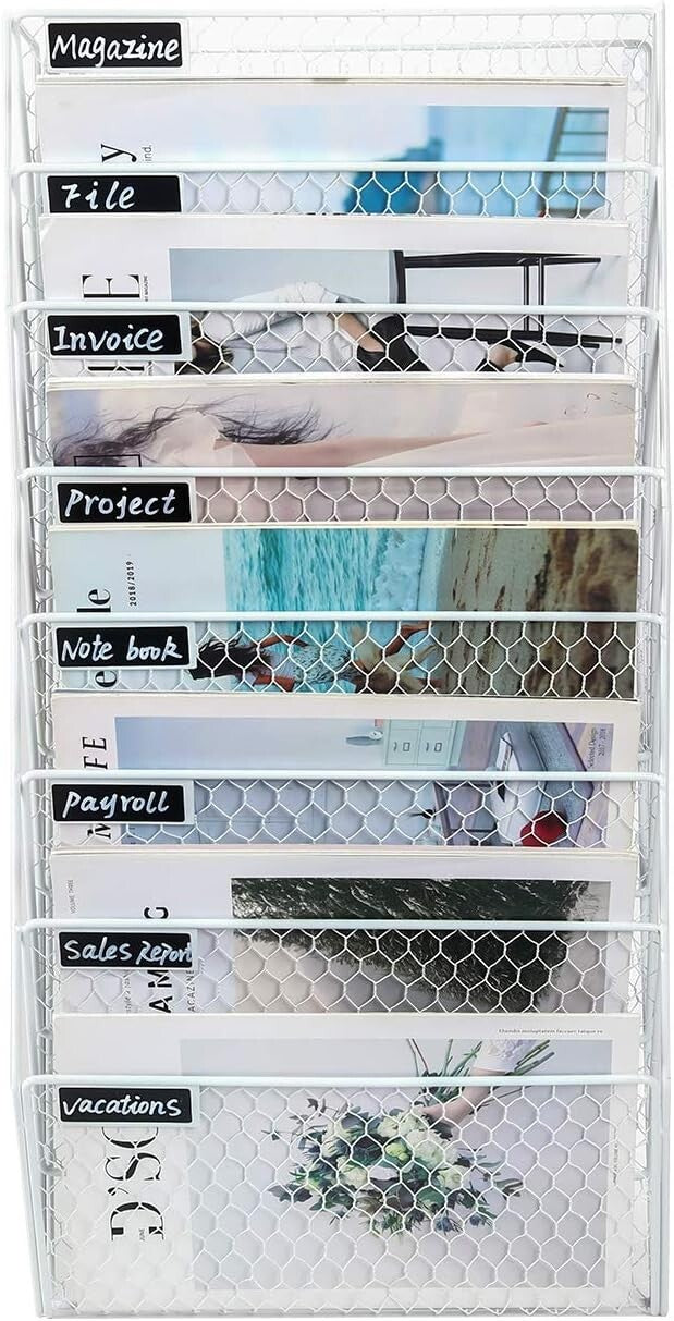 PAG 8 Pockets Wall File Holder Wall Mounted Mail Organizer Metal Chicken Wire