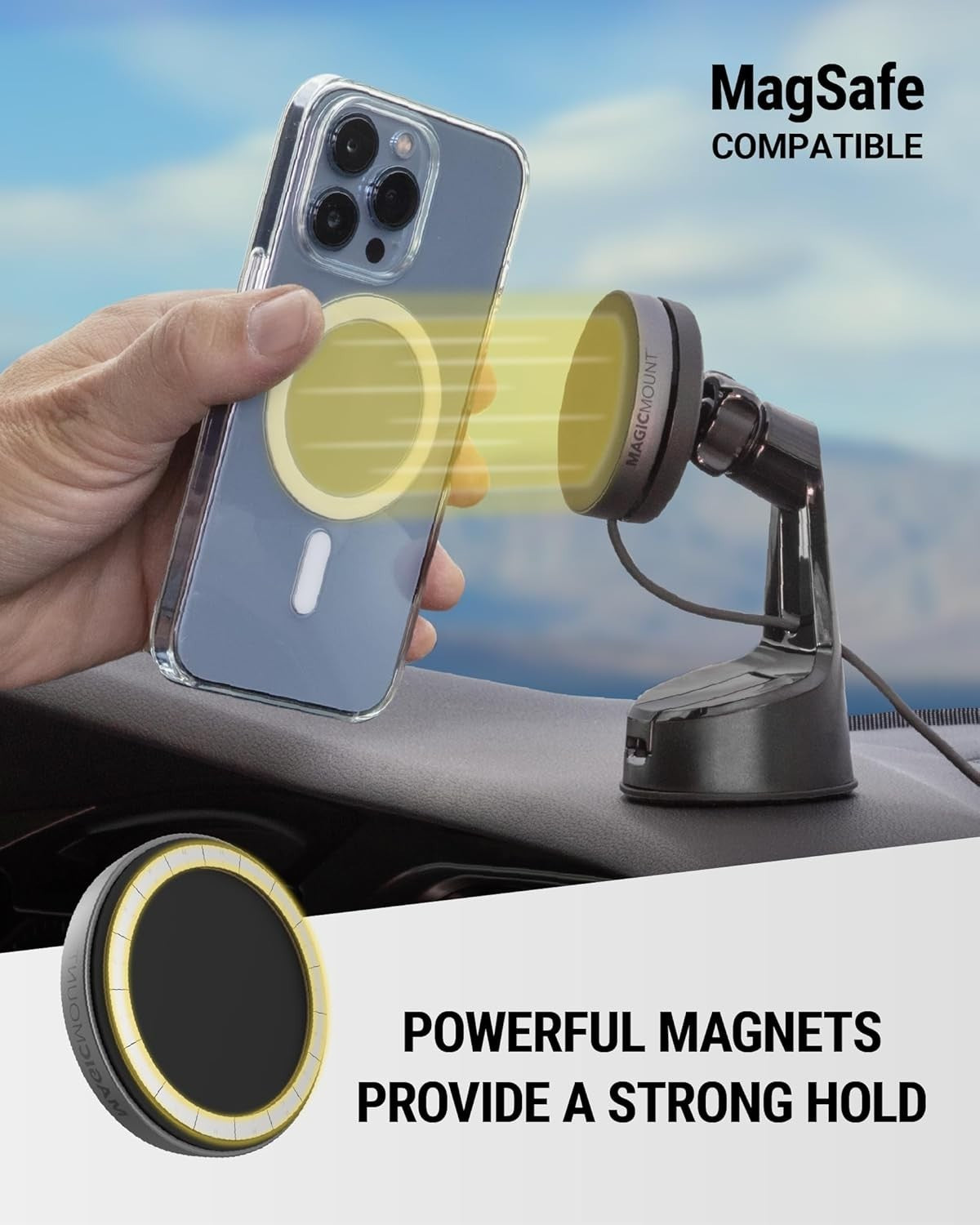Scosche Qi2 MagSafe Car Mount 15W Wireless Charger w/ Suction Cup, iPhone 16/15