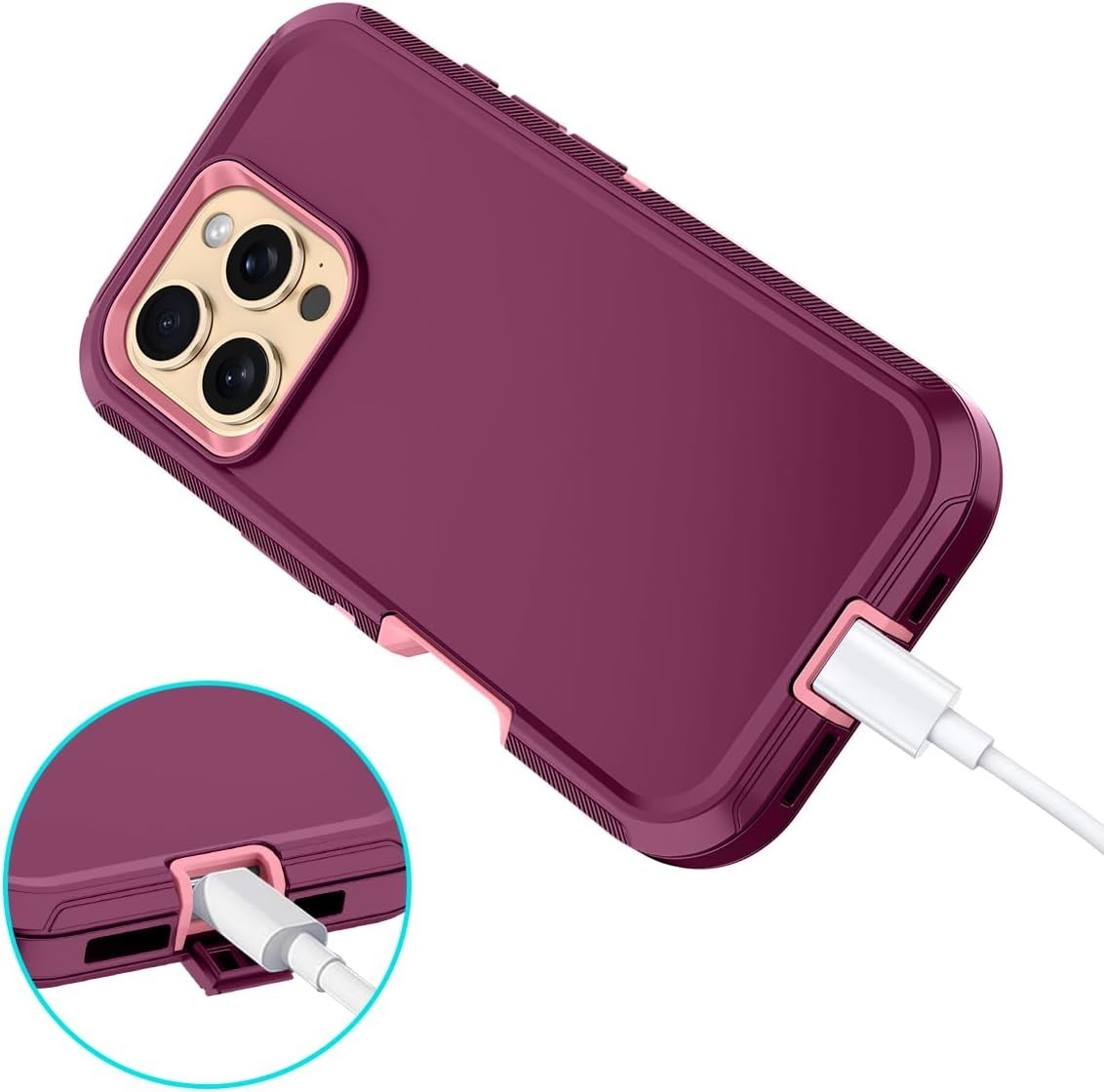 iPhone 16 Pro Tough Case Drop/Dust Proof 3-Layer Rugged Cover (No Screen) Purple