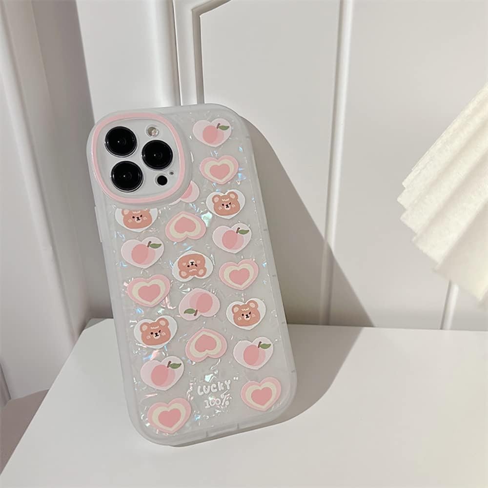 Fycyko Case for iPhone 15 Pro Max, Aesthetic Bear Design + Pearl Chain Accessory