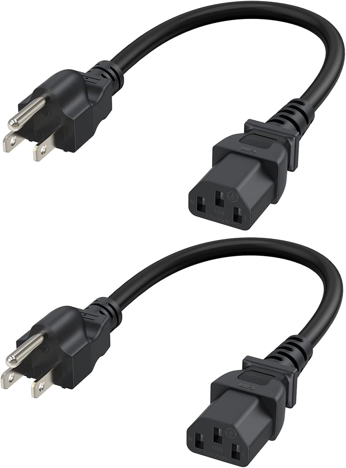 CableCreation 2-Pack 1FT Power Cord NEMA 5-15P to IEC C13 18AWG Black Cable