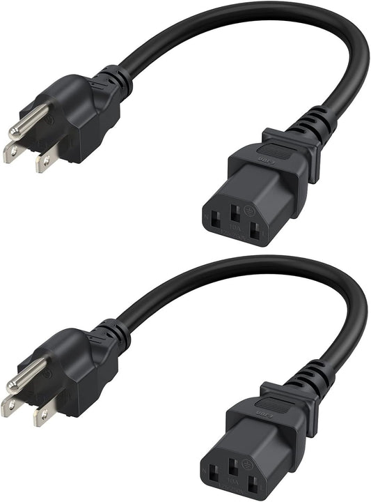 CableCreation 2-Pack 1FT Power Cord NEMA 5-15P to IEC C13 18AWG Black Cable