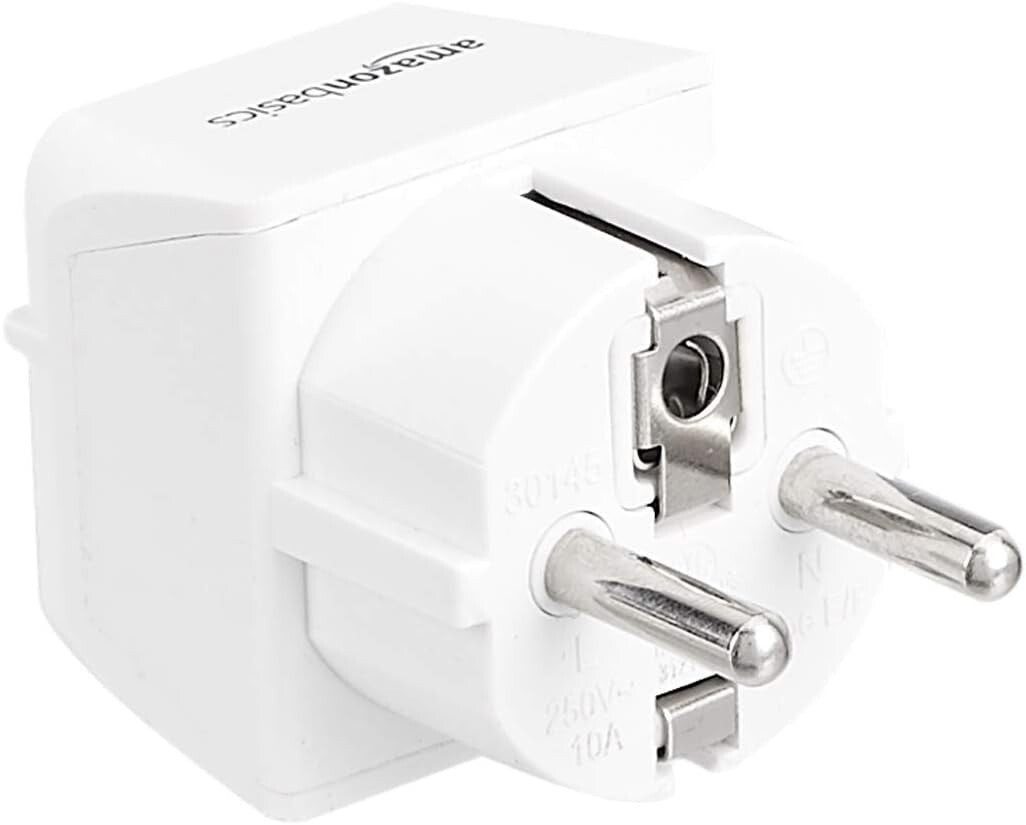 WHITE Amazon Basics 3Pack Travel Plug Adapter Type EF Europe