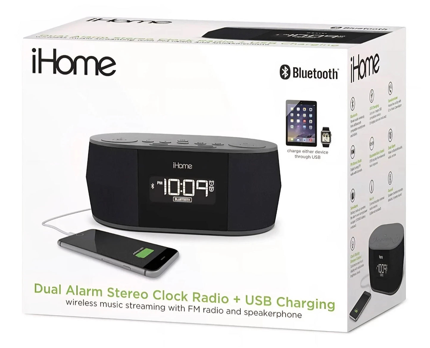 iHome Alarm Clock w   Bluetooth Speaker iBT38 with USB  Charging Port