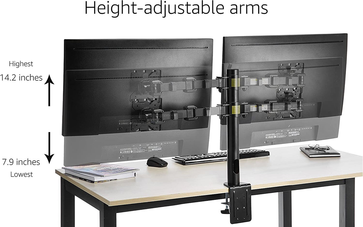 Amazon Basics Dual Monitor Stand HeightAdjustable Arm Mount Steel