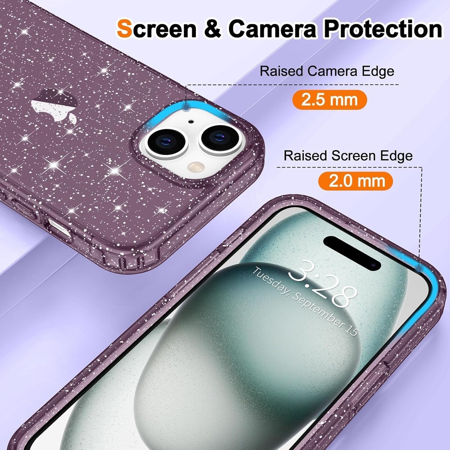 Hython iPhone 15 Plus Glitter Clear Glitter Sparkly Shiny AntiScratch