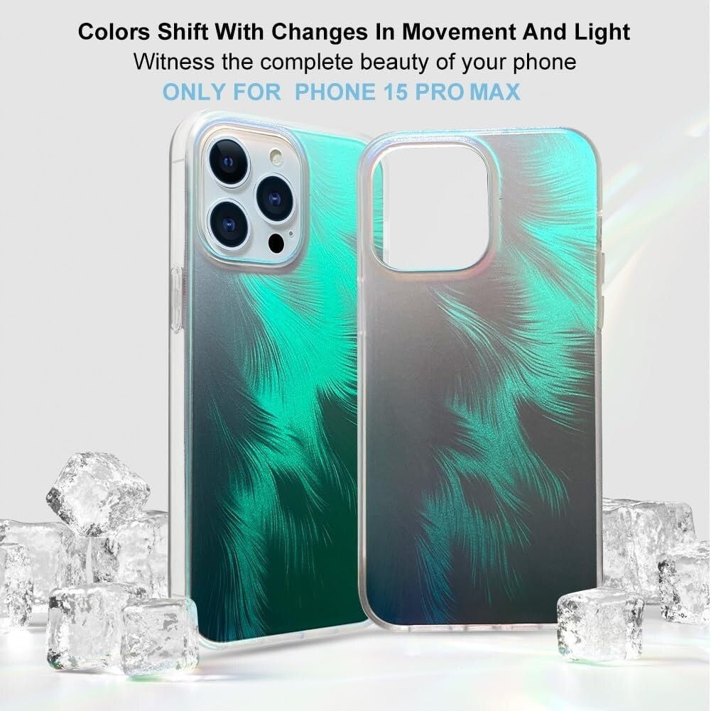 Gulinur Iridescent Matte iPhone 15 Pro Men Women Girls Laser Feathe