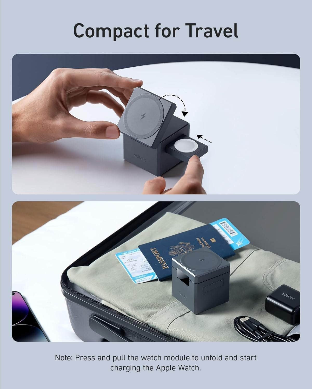 Anker 3-in-1 Foldable Wireless Charger Cube Fast Charger iPhone iWatch Airpods