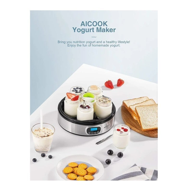 AICOOK Automatic Digital Yogurt Maker Timer Control, LCD Display, 304 Stainless