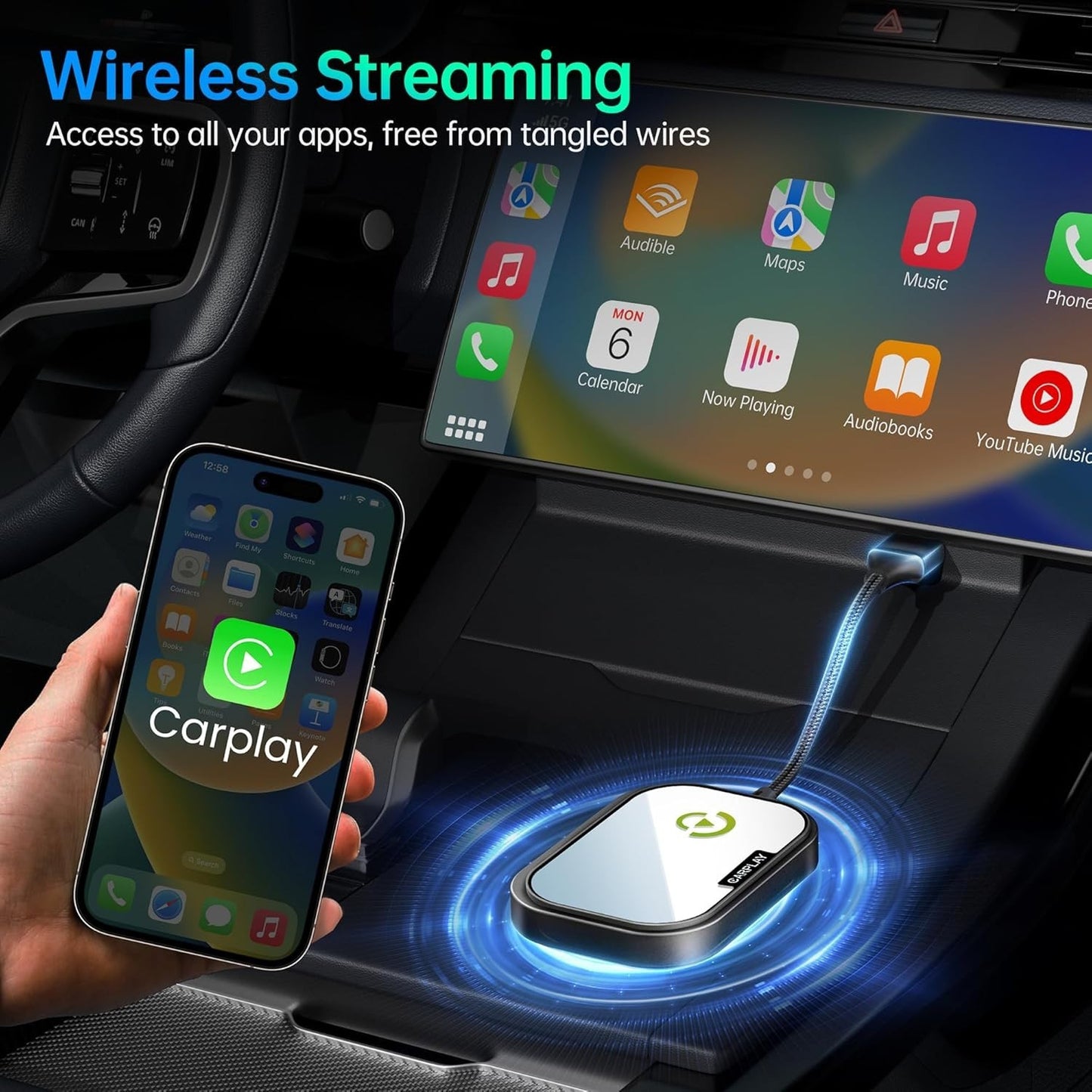 CarPlay Wireless Adapter for iPhone iOS 10+ – Plug & Play, Works 2017+ Cars