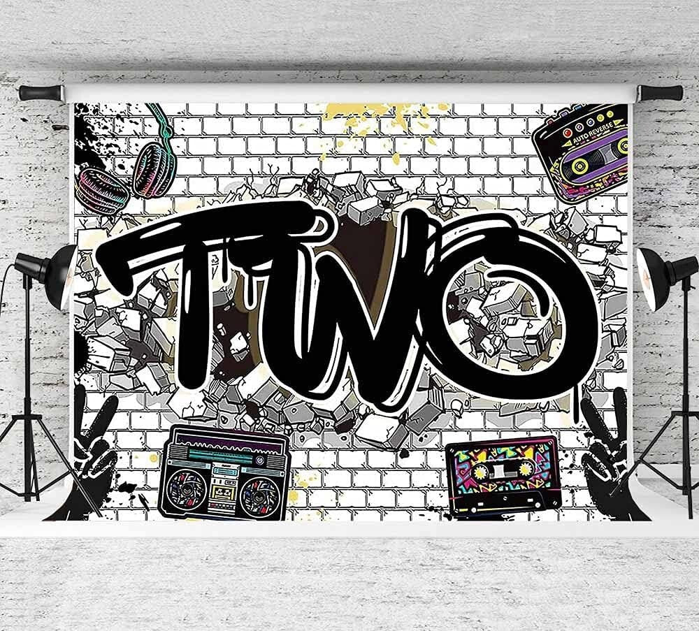 7x5ft Hip Hop Graffiti White Brick Wall Photography Backdrops Two Legit to Quit