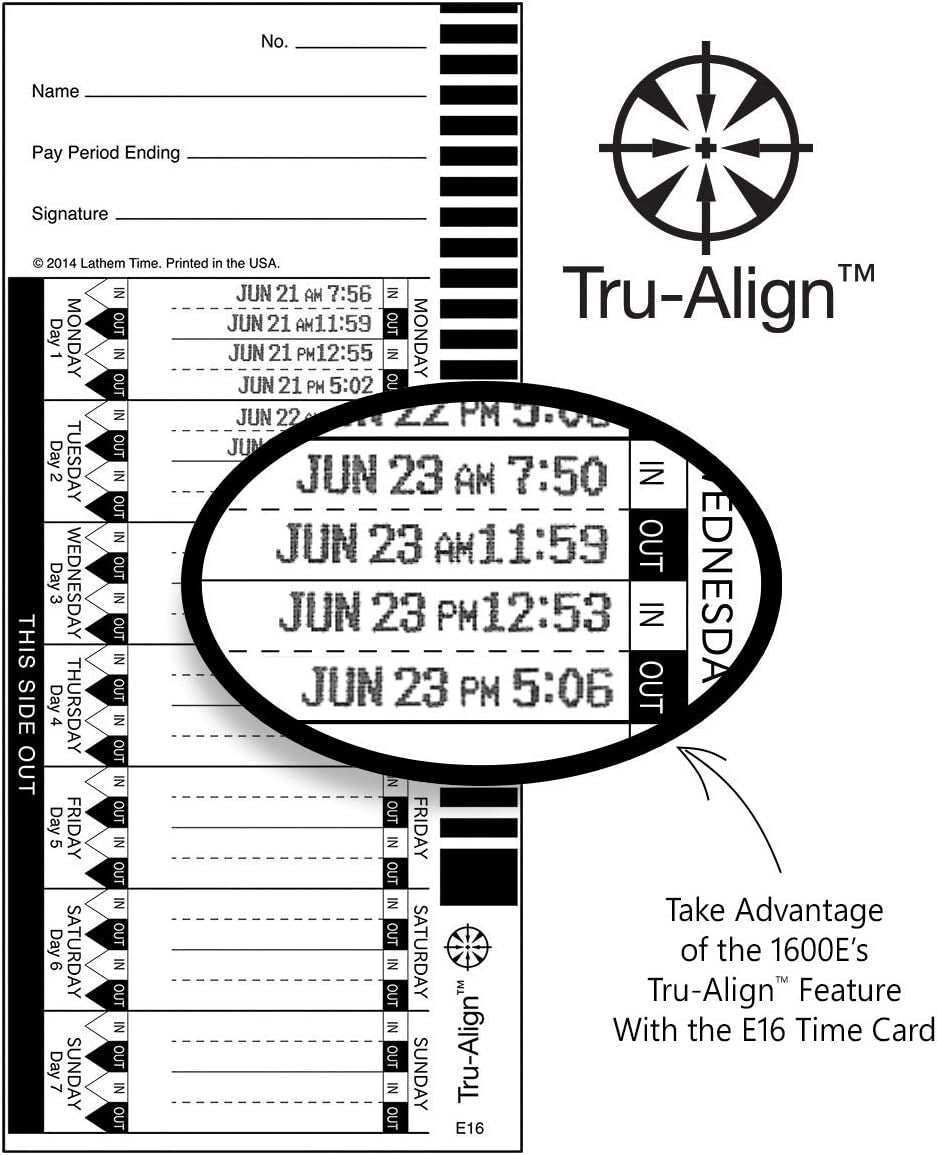 E16 1600E Lathem TruAlign Time Cards Weekly 1Sided White