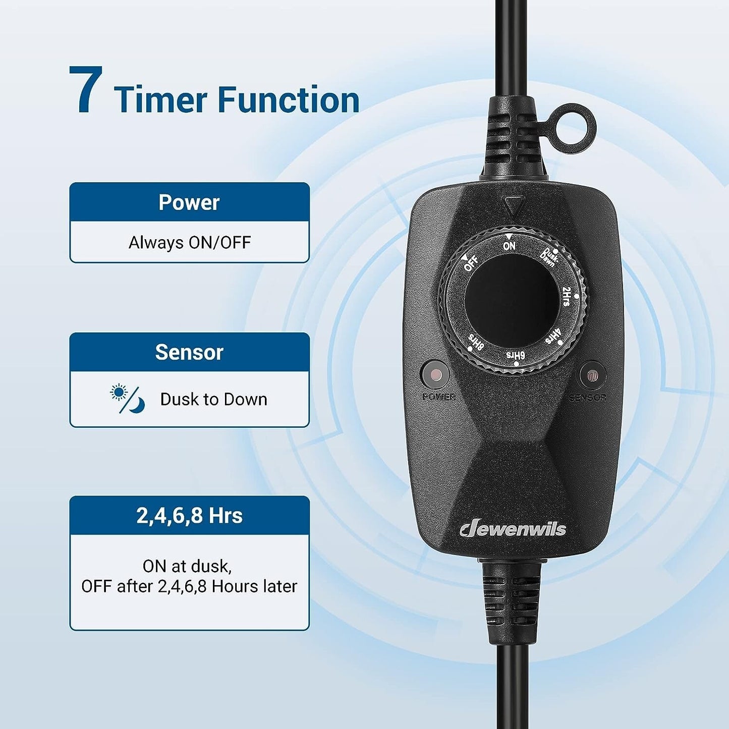 DEWENWILS Light Timer Outdoor Weatherproof w 2 FT Extension Cord Photocell