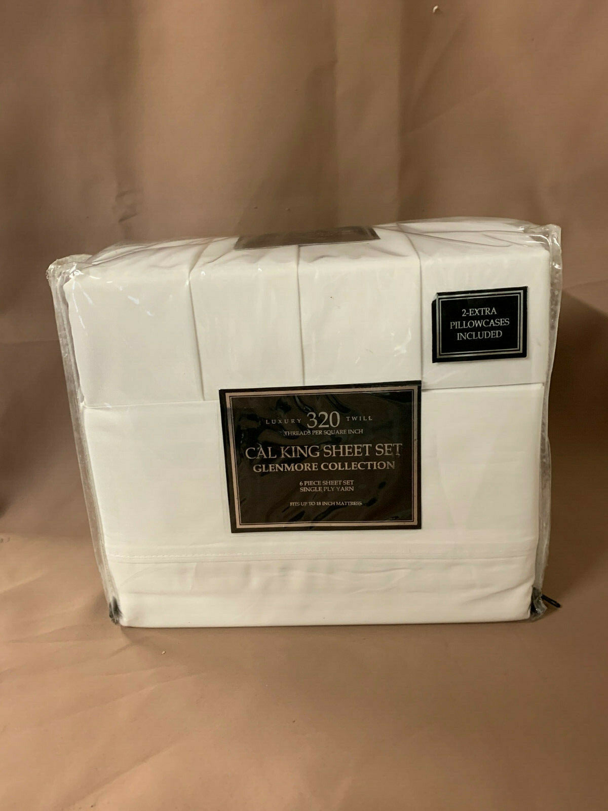 320T 140 Luxury Twill Glenmore Collenction White Cal King Sheet Set 6 Pieces