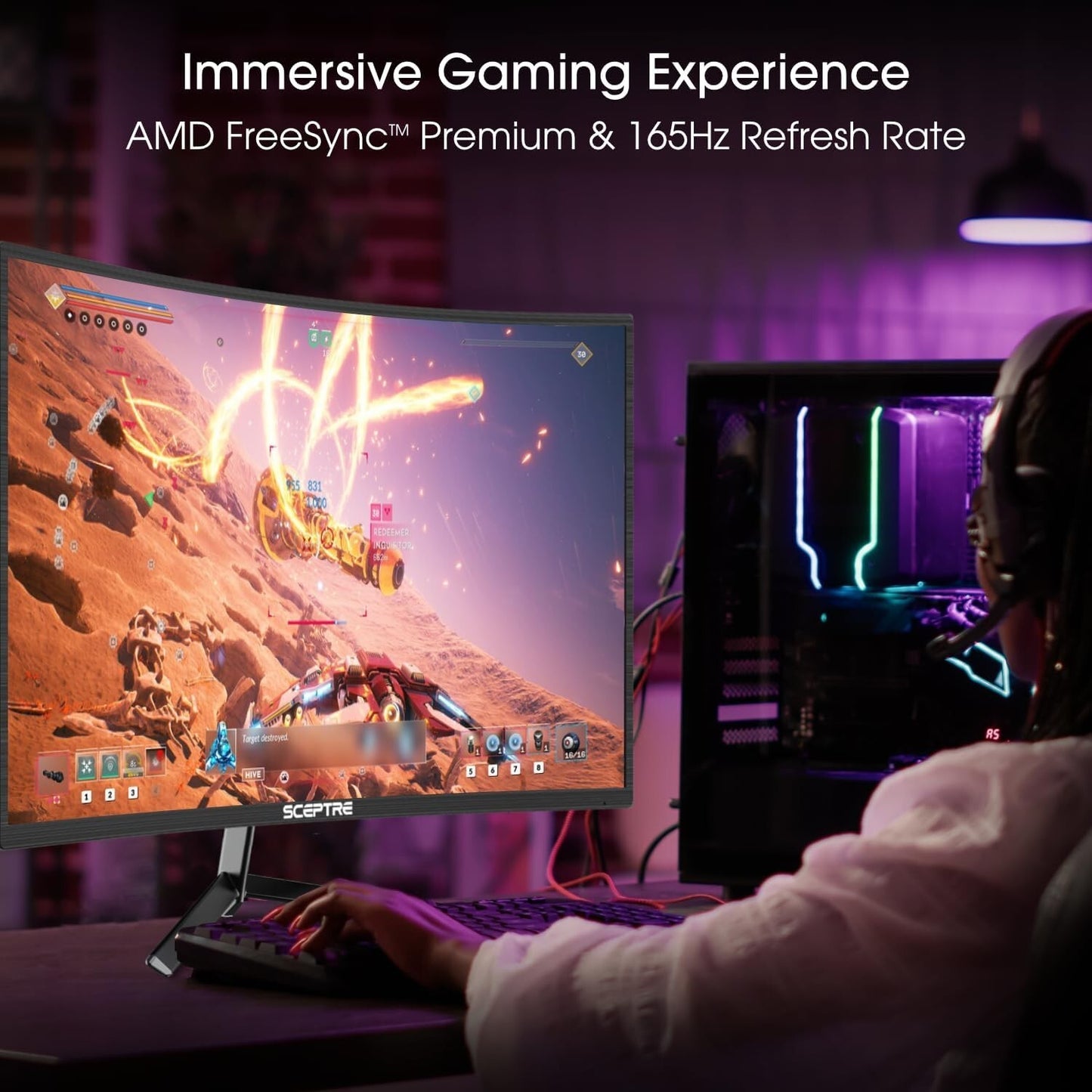 24- HDMI Sceptre inch Curved Gaming Monitor 1080p up to 165Hz DisplayPort