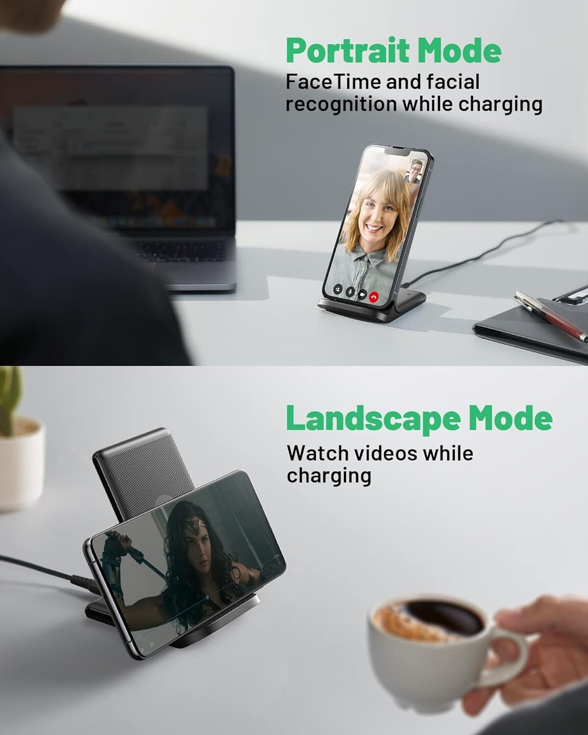 15W Wireless Charger Fast QiCertified Wireless Charging Station w SleepFriend