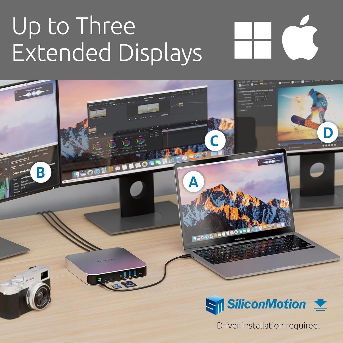 Kensington AD220S3 Dual Display Dock – MacBook M1–M4, 85W Charging, K31343WW