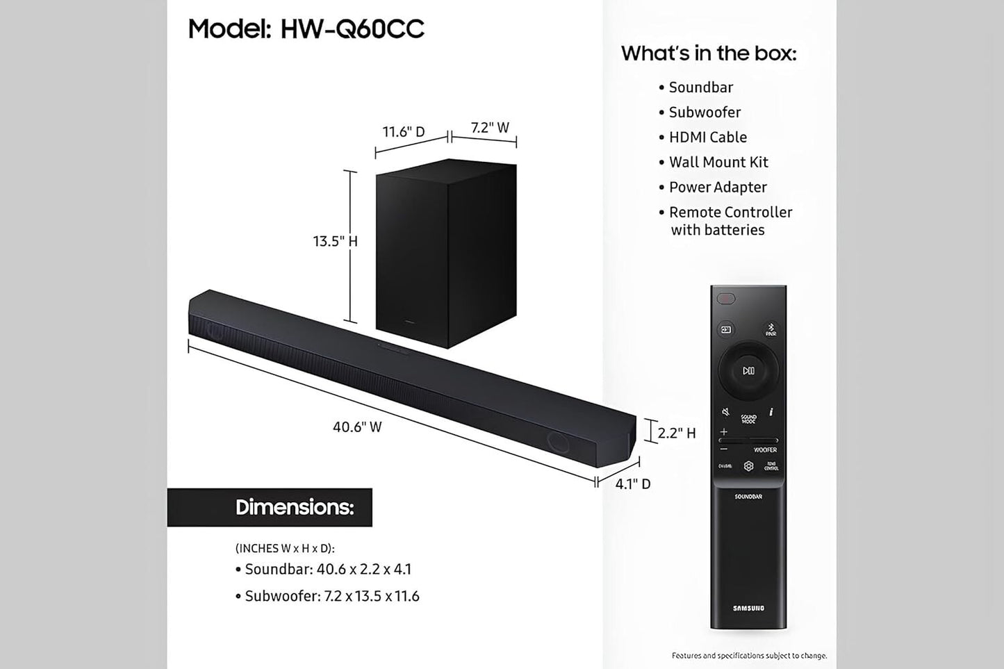 Samsung HW-Q60CC 312 ch Soundbar Dolby Audio QSymphony Adaptive Sound