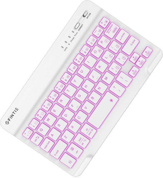 Fintie 8" Bluetooth Keyboard – 7-Color Backlit, Slim, iOS/Android, White