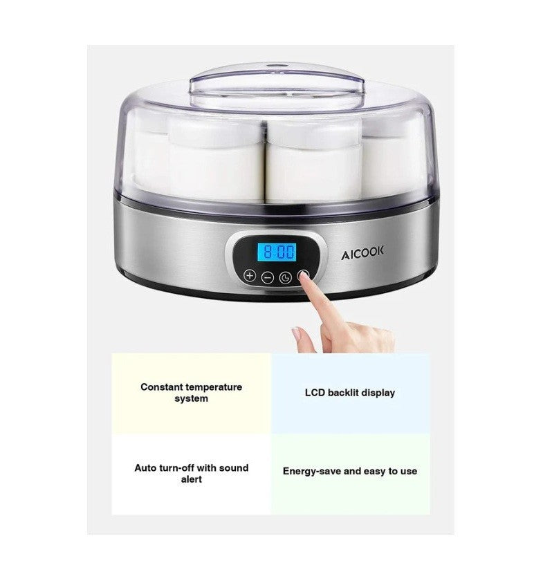 AICOOK Automatic Digital Yogurt Maker Timer Control, LCD Display, 304 Stainless