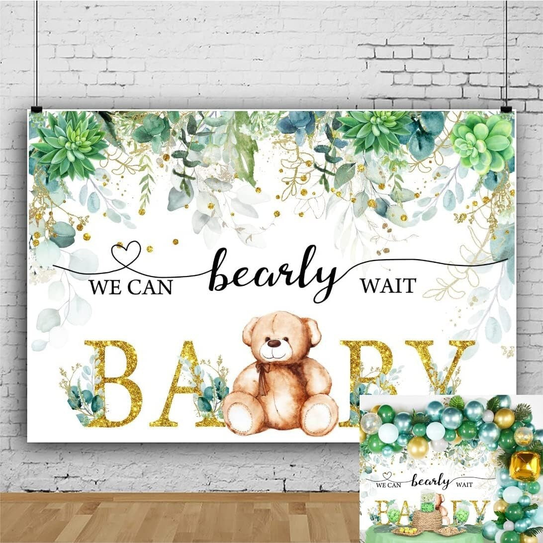 Bear Gender Reveal Backdrop We can Bearly Wait Baby Shower Decoration 8x6 ft