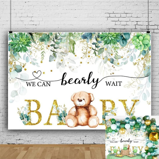 Bear Gender Reveal Backdrop We can Bearly Wait Baby Shower Decoration 8x6 ft