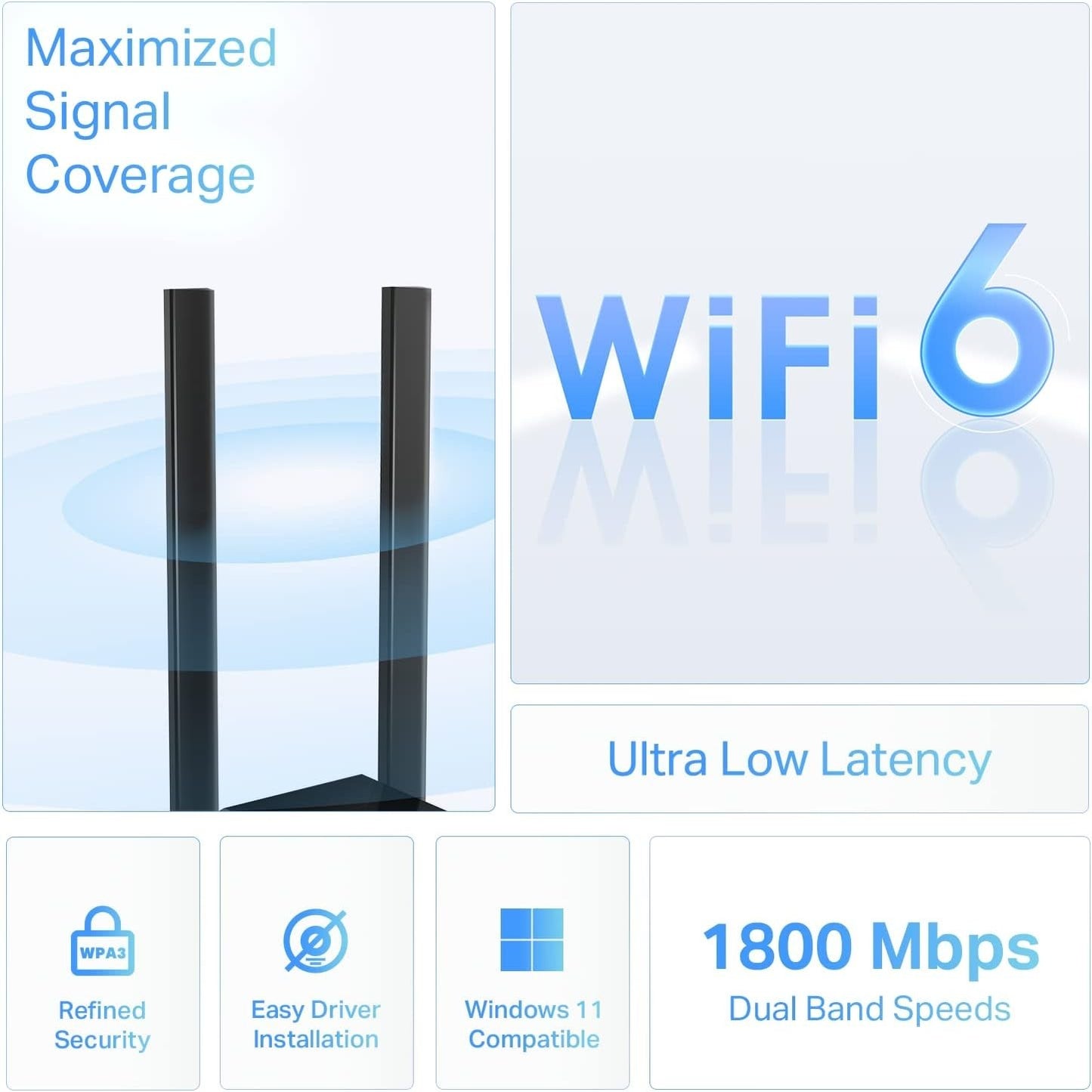 TP-Link Archer TX20U Plus – AX1800 WiFi 6 USB Adapter, Dual Band, WPA3, Windows