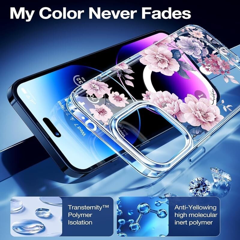 TPU iPhone 14 Pro Magsafe Floral Hard PC Bumper Shockproof Protective