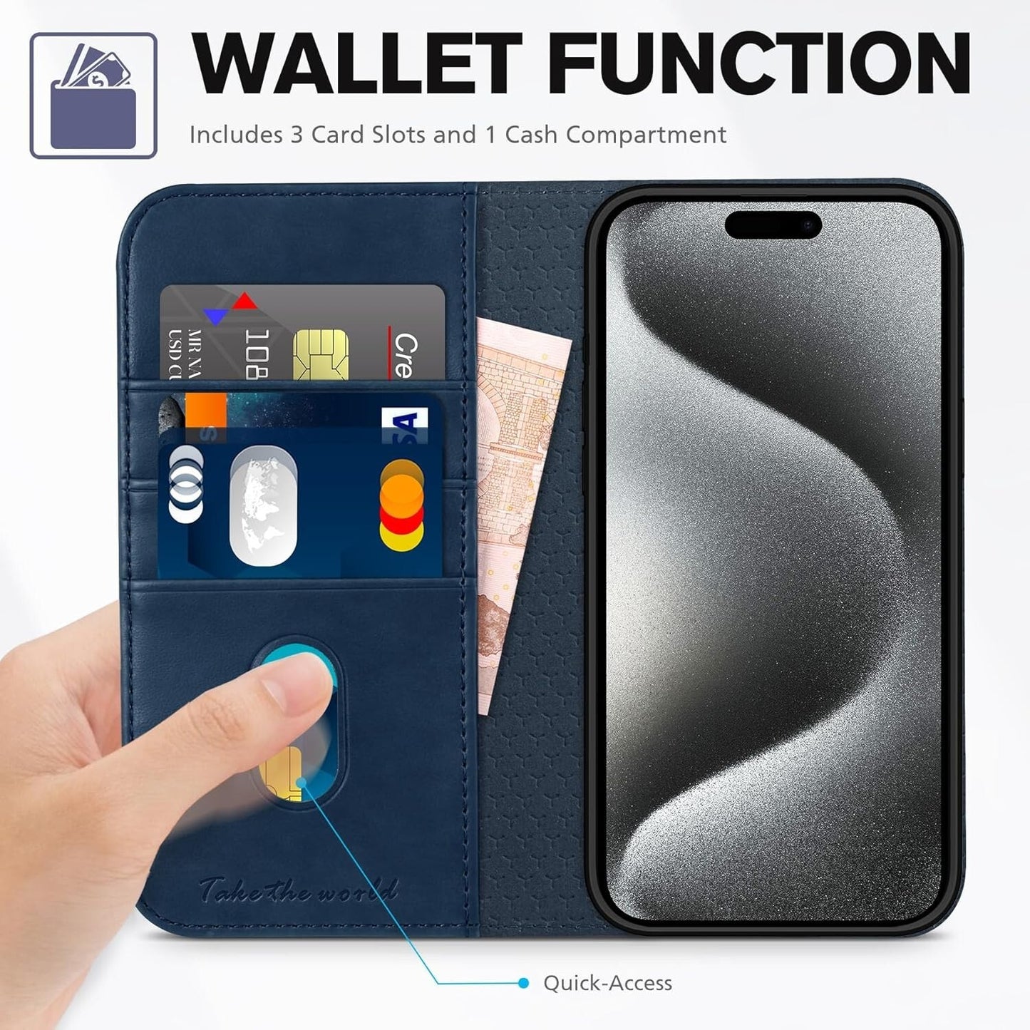 RFID Wallet iPhone 15 Blocking 3 Card Slots Protective Blue Brown