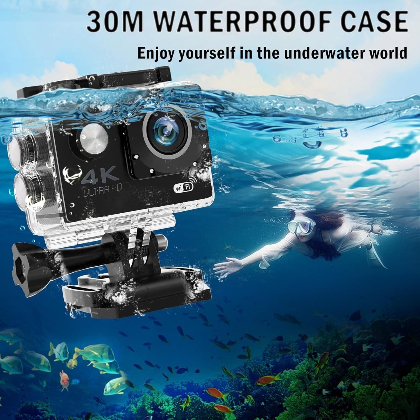 30FPS 98FT 4K Ultra HD Waterproof Cam Underwater SD Card