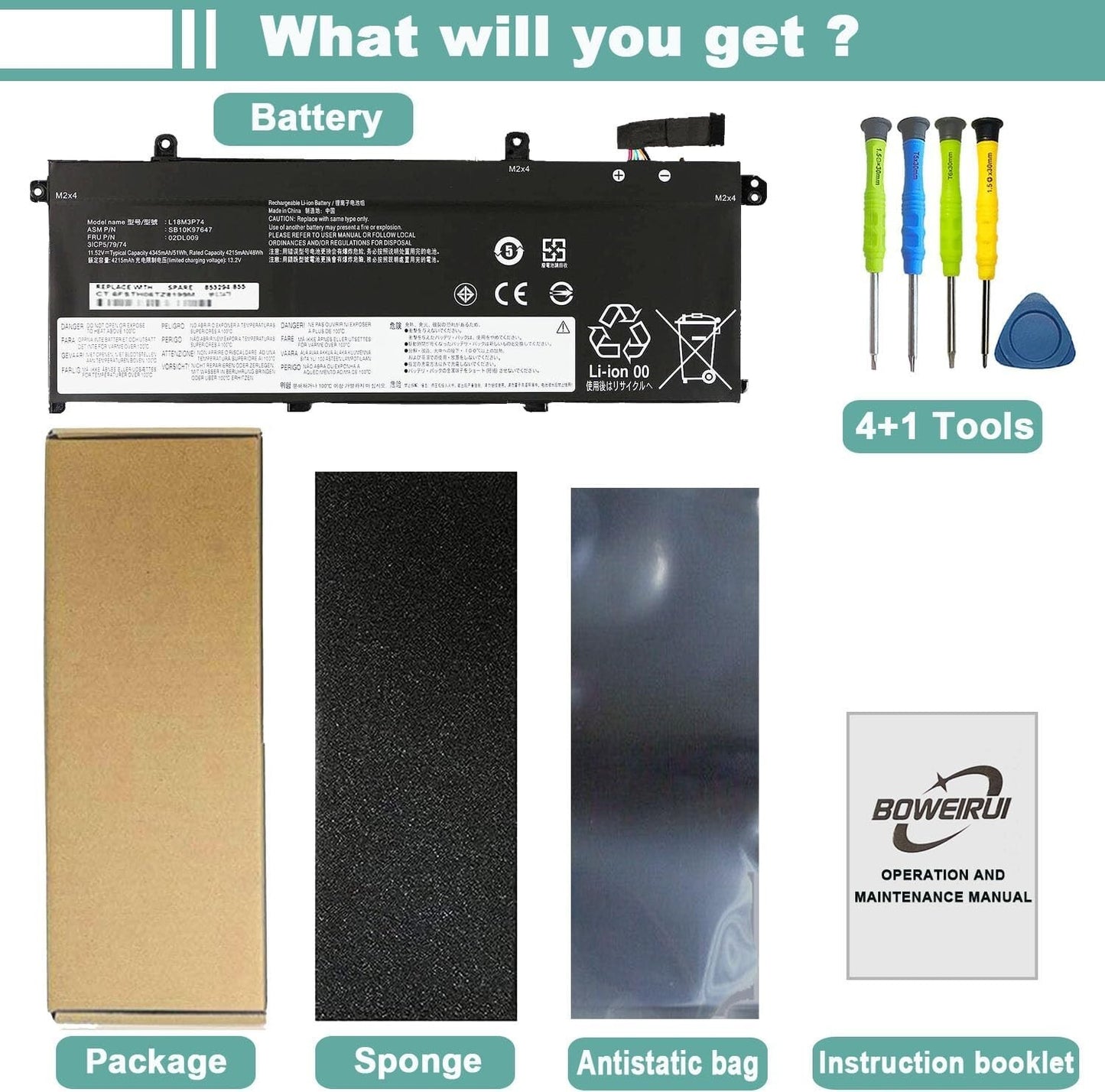 BOWEIRUI L18M3P74 Battery Lenovo ThinkPad P4